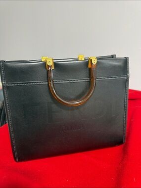 Roma Black Leather Top-Handle Tote